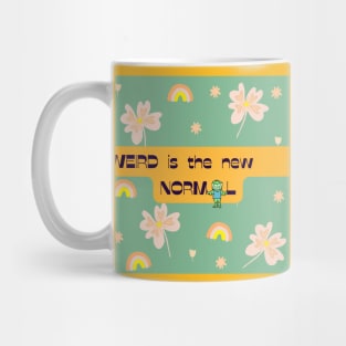 Weird retro vintage design with rainbow & flowers Mug